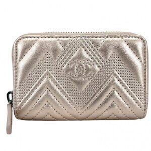 Chanel Coin Case Metallic Stitch Card CC Logo Purse